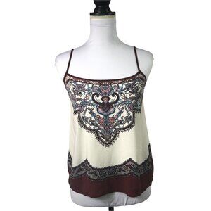 Let Them Eat Cake Ivory & Dark Red Paisley Camisole Tank Top size Small